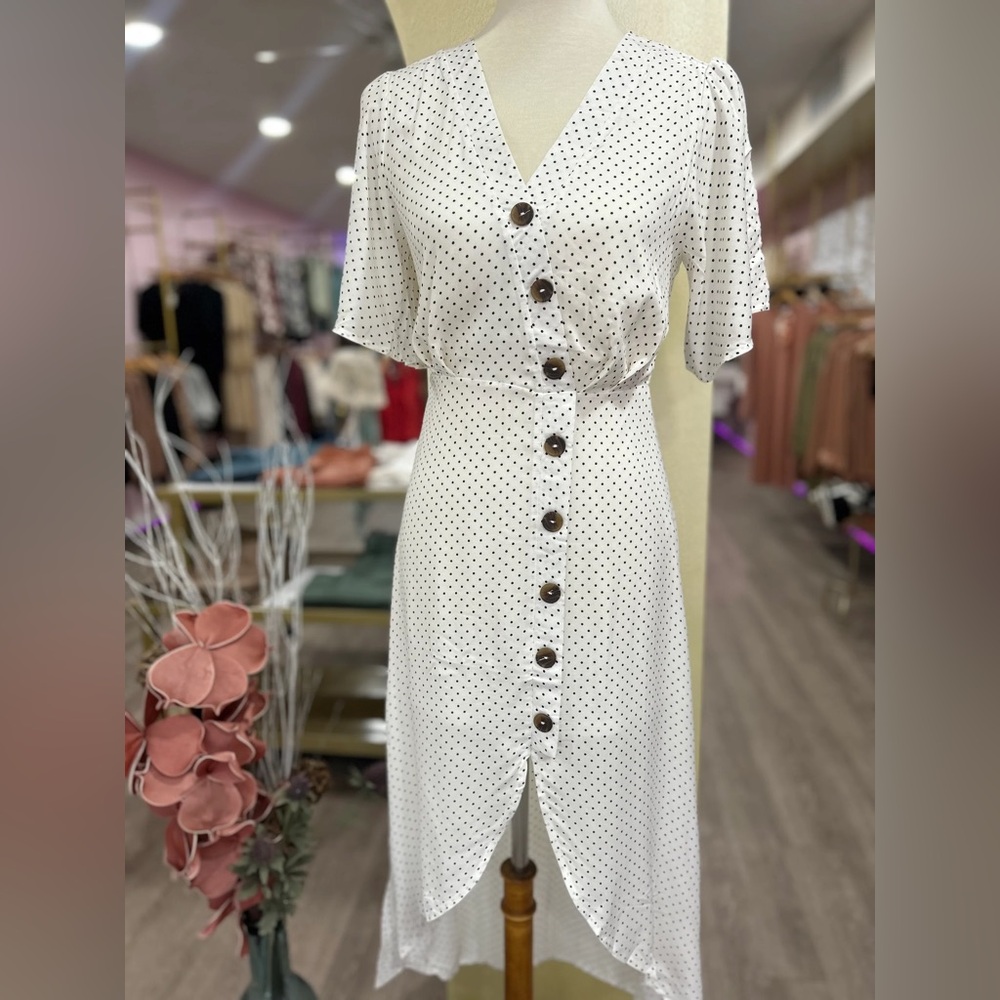 ANDREE BY UNIT Cream Asymmetrical Wrap Midi Dress